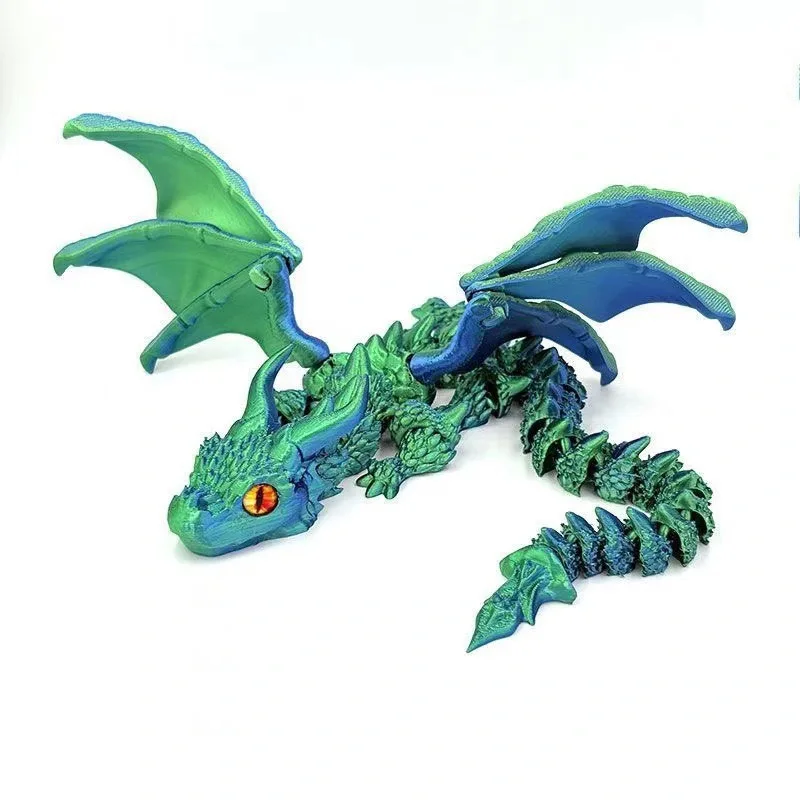 3D Printed Double Horned Dragon Figurine with Wings – Ideal