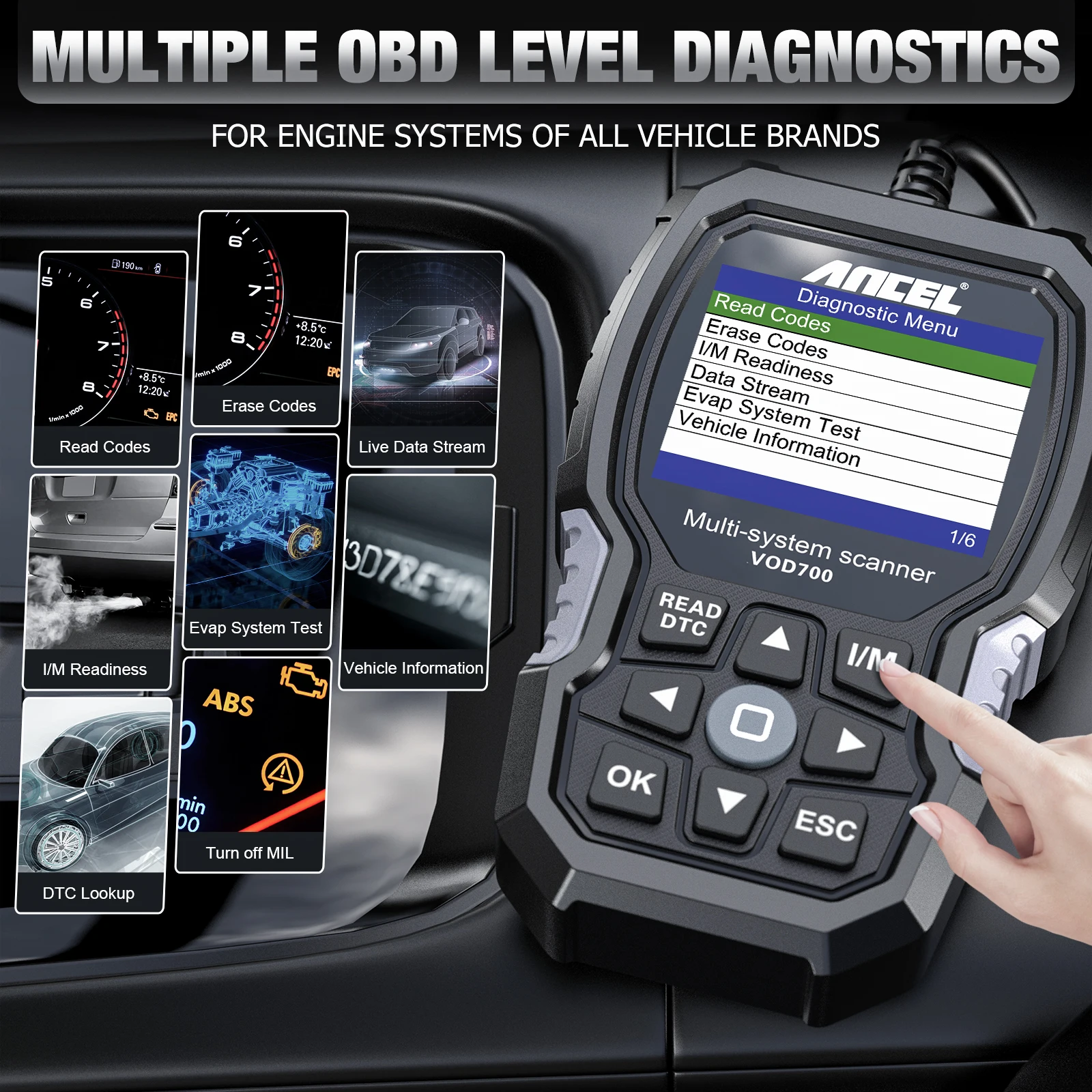 ANCEL-700 OBD2 ĳ, ,  ڵ ڵ ,  ĵ , ABS  ,  , BMS EPB TPMS DPF 缳