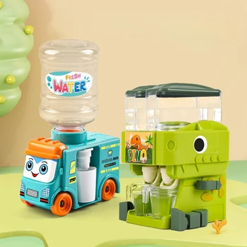Children Dinosaur Dual Water Dispenser Toy with Cute Pink Blue Cold/Warm Water Juice Drinking Fountain Simulation Kitchen Toys