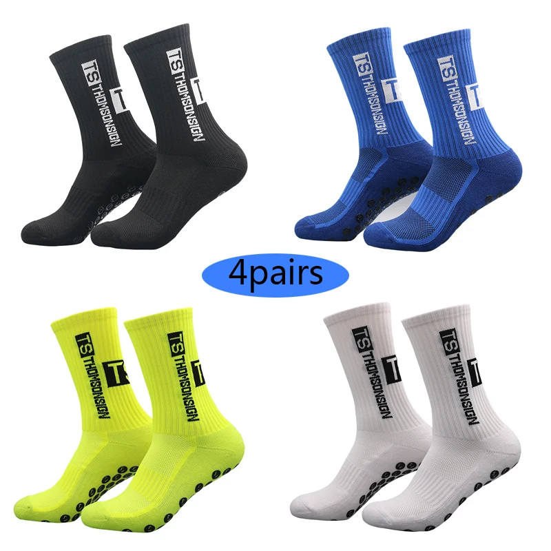 4 pairs New Style TS Football Socks Round Silicone Suction Cup Grip Anti Slip Soccer Socks Sports Men Women Baseball Socks