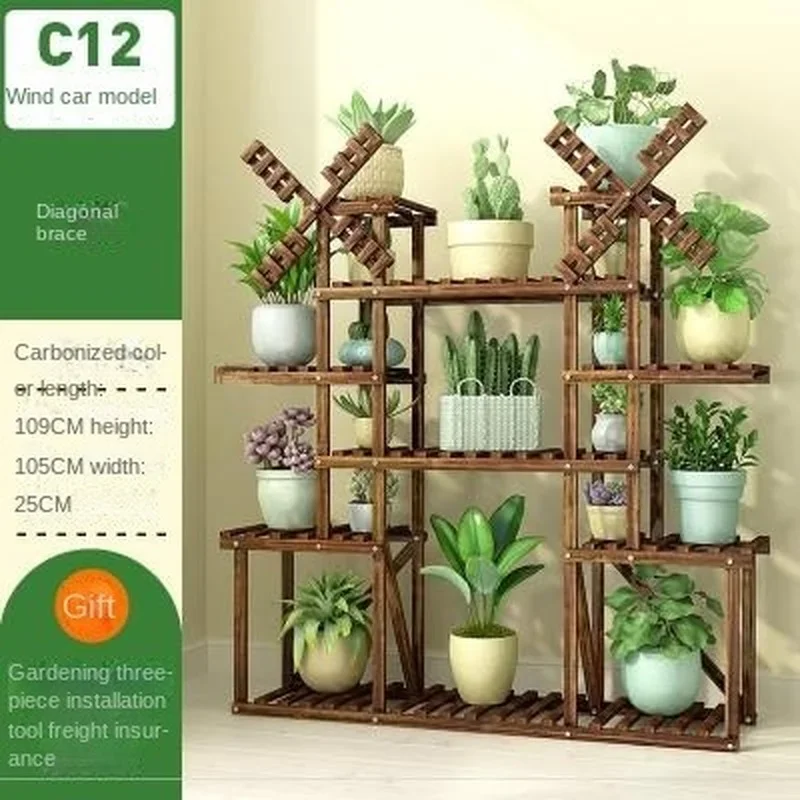 Multistorey Indoor Flower Shelf Balcony Wrought Iron Living Room Solid Wood Floor Plant Pot Rack Special Racks