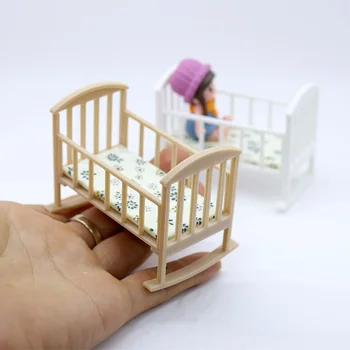 1/12 Mini culla per casa delle bambole Lettino a dondolo Modello di casa delle bambole Simulazione Mobili Decorazione Accessori per casa delle bambole Gioca a giocattoli