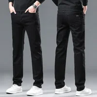 Winter Men's Thicken Fleece Jeans Black Stretch Straight Warm Casual Denim Pants Business Work Thermal Trousers Male Clothes 2