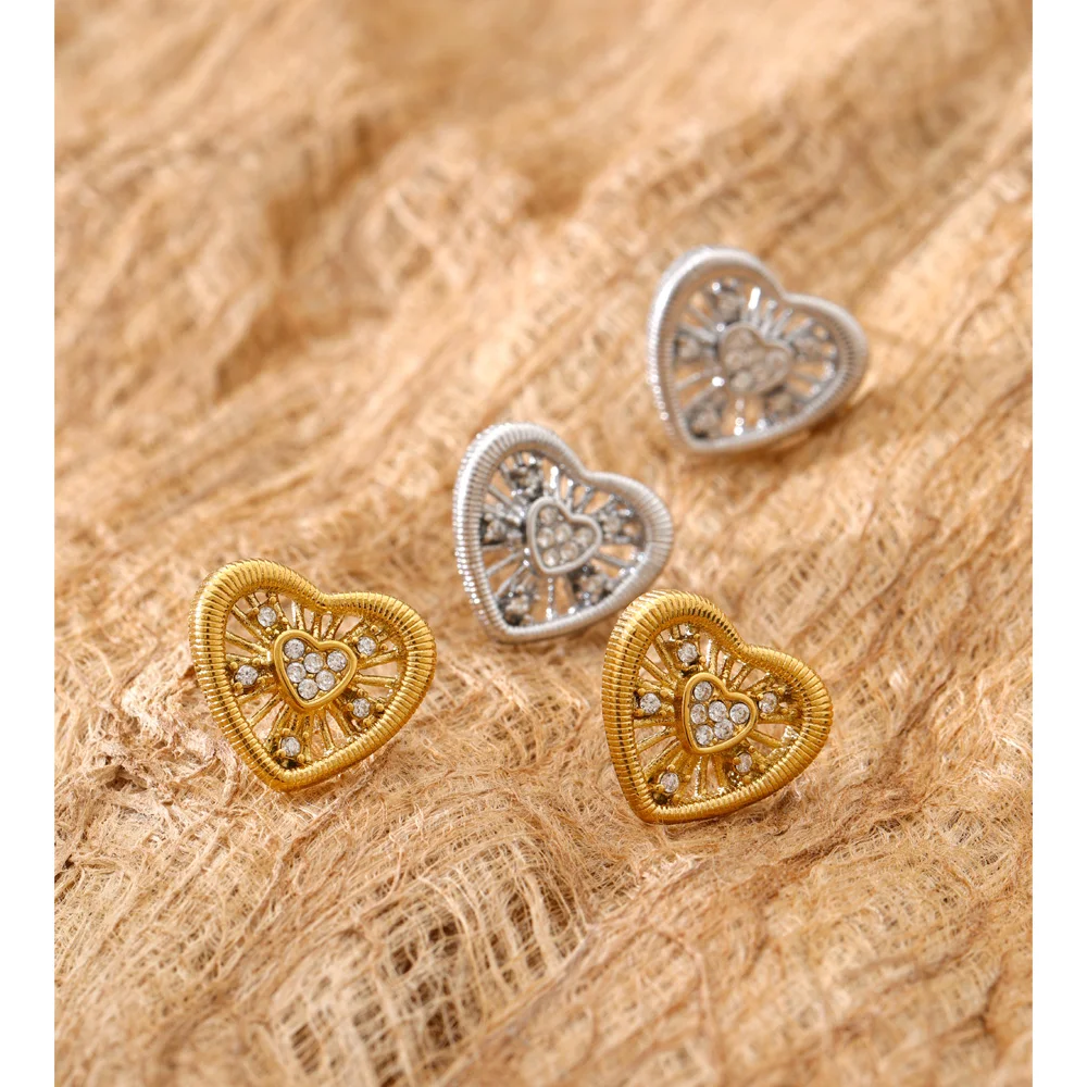 Yhpup Valentines Day Gift Zirconia Heart Stud Earrings