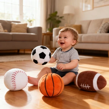 Colorful Learning & Education Stuffed Plush Toy Baby Kids Ball Ring Rattle 1 Year Football Soccer Baseball Educational Plushie