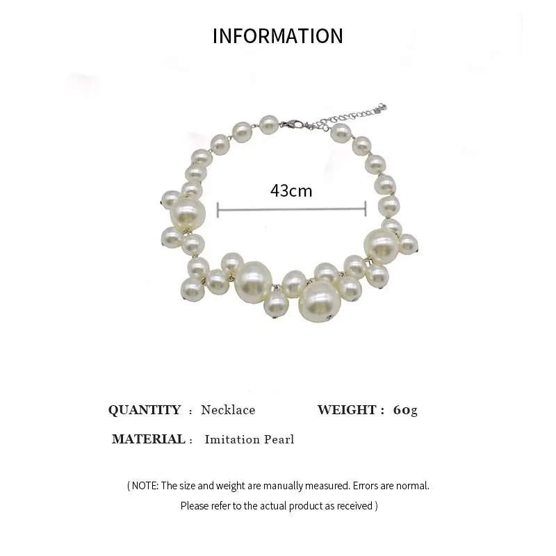 Elegante damesketting met imitatieparels, grote parels, choker, perfect voor feestjes, bruiloften, als bruidssieraad of als cadeau voor meisjes._voghion.com