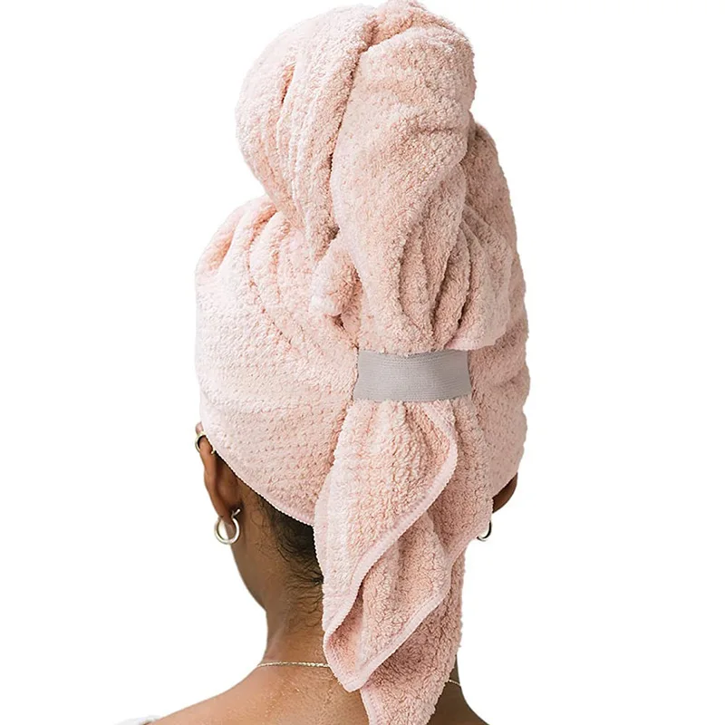 Grande Serviette de Cheveux Longs en Microcarence pour Femme, Serviette de vaccage Super Absorbante avec Sangle artificiel astique, Turbans Ronds