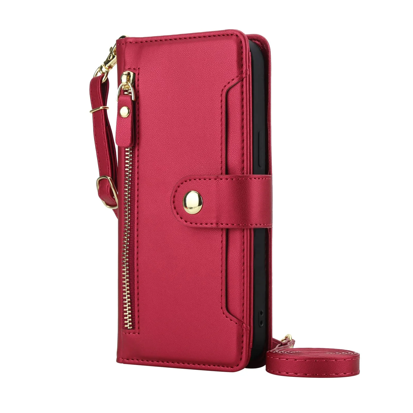 Premium Flip Wallet Case with Zipper Pocket, Card Holder Slot, Magnetic Closure, and Lanyard