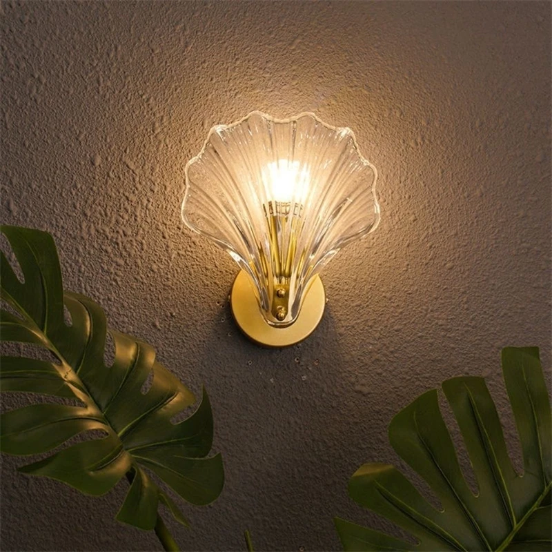 

Прозрачная стеклянная настенная лампа в форме ракушки, домашний декор, настенное бра, современные прикроватные светильники для виллы, коридора, магазина, кабинета, настенные светильники