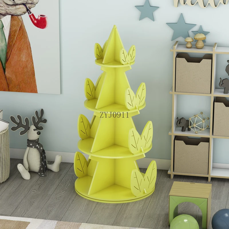 Rotating bookshelf space-saving simple display rack floor-to-ceiling creative corner household storage rack