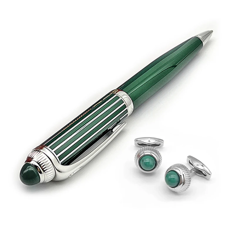 MBS Roadster de CT Ballpoint Pen Luxury Blue/Green/Black Barrel Silver Classic Pens Cufflinks Genuine Leather Wallet Gift Set