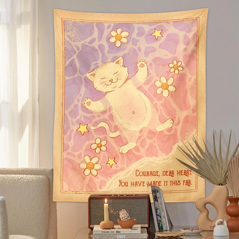 Tapestry Decorations Cute cat Tapestry Wall Hanging Tarot Sun Moon dream Wall Art Tapestries for Living Room Kids Room Bedroom Decor Art