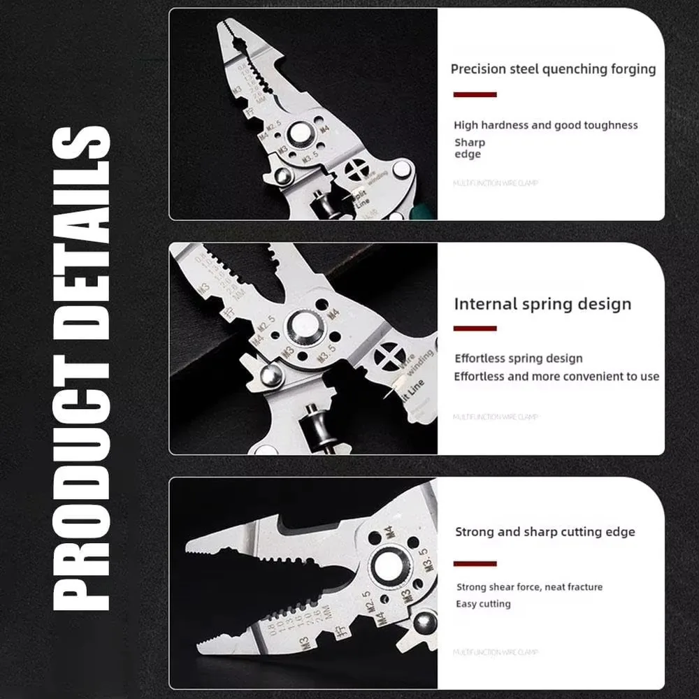 Close-up of stainless steel cutting edges on the wire stripping pliers