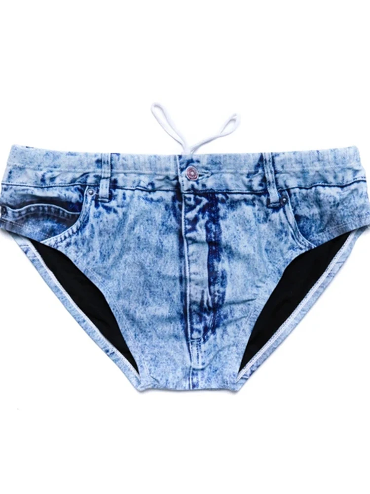 Mandylandy Fashion 3d Printing Men's Sexy Imitation Denim Underwear