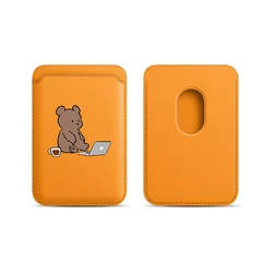 Chic Brown Bear Magnetic Leather Wallet Case with Card Holder (Gold)