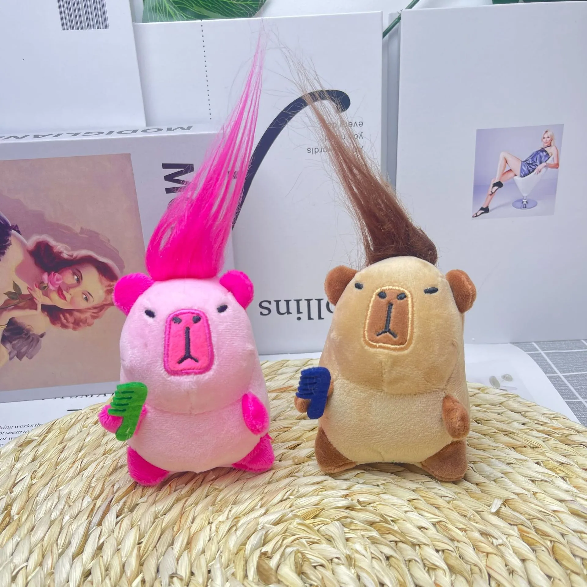 

Water Lazy Plush Toy Fried Hair Capibala Doll Pendant Water Doll Machine Bag Pendant Car Keychain