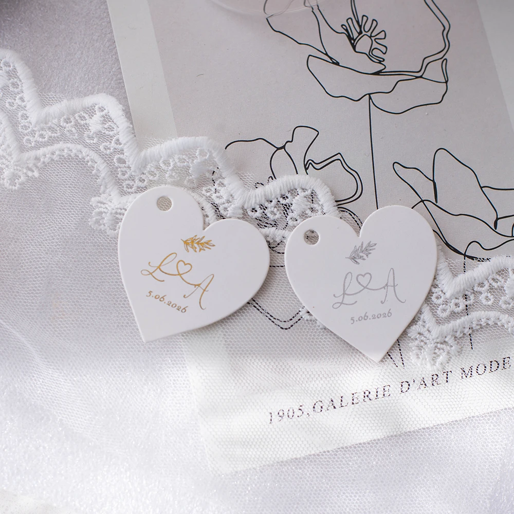 Gold Heart tags Customize your first letter of name Wedding Invitations Hang Tags For Handmade Items Personalized Card