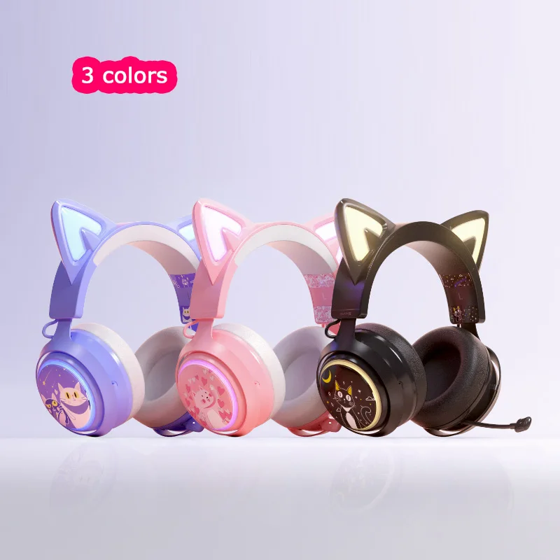Laptop Cellphones Tablet Pad Headphone amplifier GS510 Cute Cat Ear PinkGaming Earphone with 3D microphone Sound Vibration earph