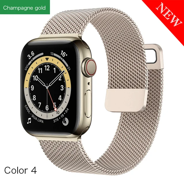 Metal Milanese band for Apple Watch 7/6/SE/5/4/3/2/1 41/38/40mm Stainless Steel Watch strap for iwatch 7 45MM 42MM 44MM Bracelet Champagne-gold-4
