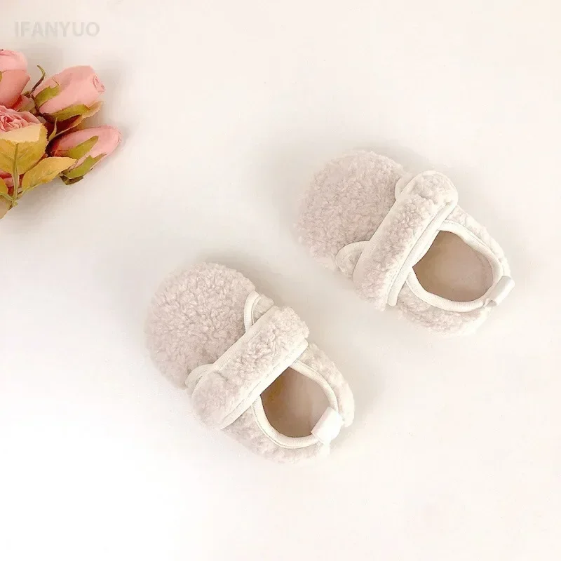 0-2Y Baby Plush Shoes Autumn Winter Solid Color Boys Girls Walking Shoe Versatile Soft Soled Anti Slip Princess Dress Shoes