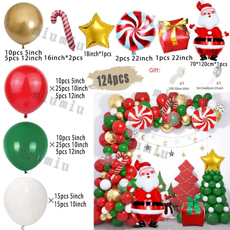 thumbnail image 1 of Juego de globos navideños con forma de bastón de caramelo, película de aluminio, rojo, verde, para fiesta de Año Nuevo, cadena de globos, decoración de arcos, suministros para regalos, 1 of 5