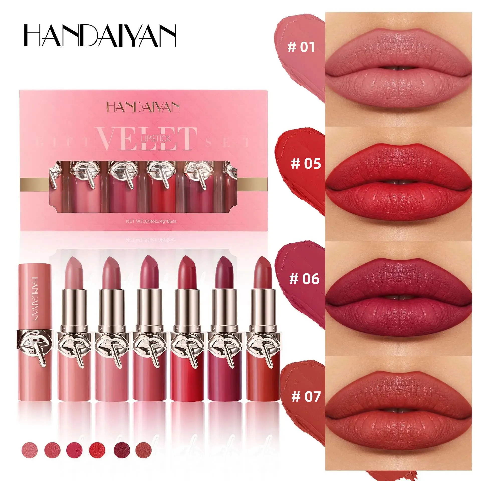 Conjunto de batons Velvet à prova d'água, alta pigmentação, acabamento matte, hidratante, não desbota, longa duração, nude avermelhado, gloss labial, cosmético de beleza sexy._voghion.com