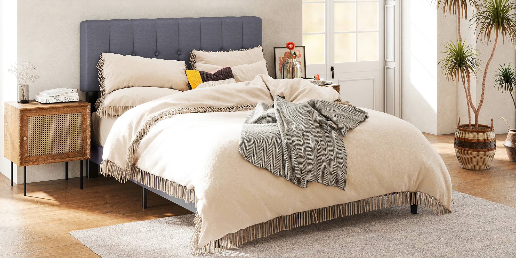 upholstered bed frame front view