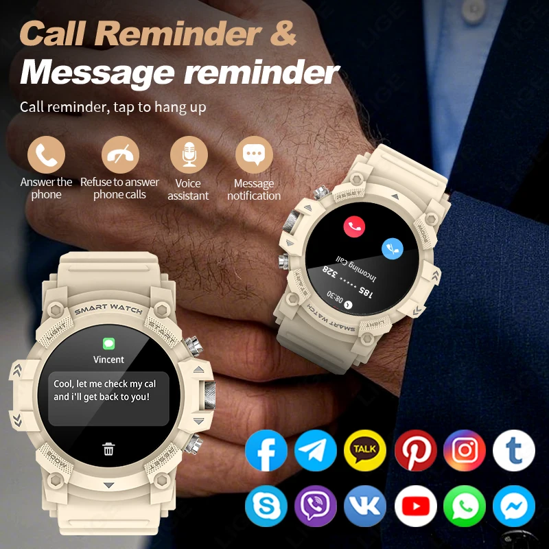 LIGE New GPS Sports Smart Watch Men Call Reminder Heart Rate Blood Oxygen Fitness Waterproof Outdoor Smartwatch For Android IOS