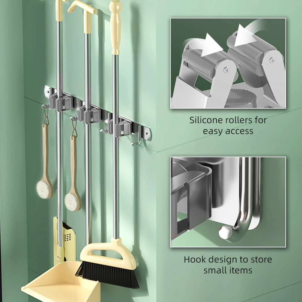 Porte Balai Mural 2 Pices, Accroche Balai Mural Acier Inoxydable, Support  Cintre De Rangement, Pour Cuisine Garage Jardin Buanderie Salle (3  Emplaceme