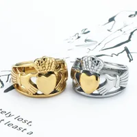 Claddagh Style Hand to Hold a Heart with Crown Ring 316L Stainless Steel Jewelry Celtic Knot Biker Women Ring 2