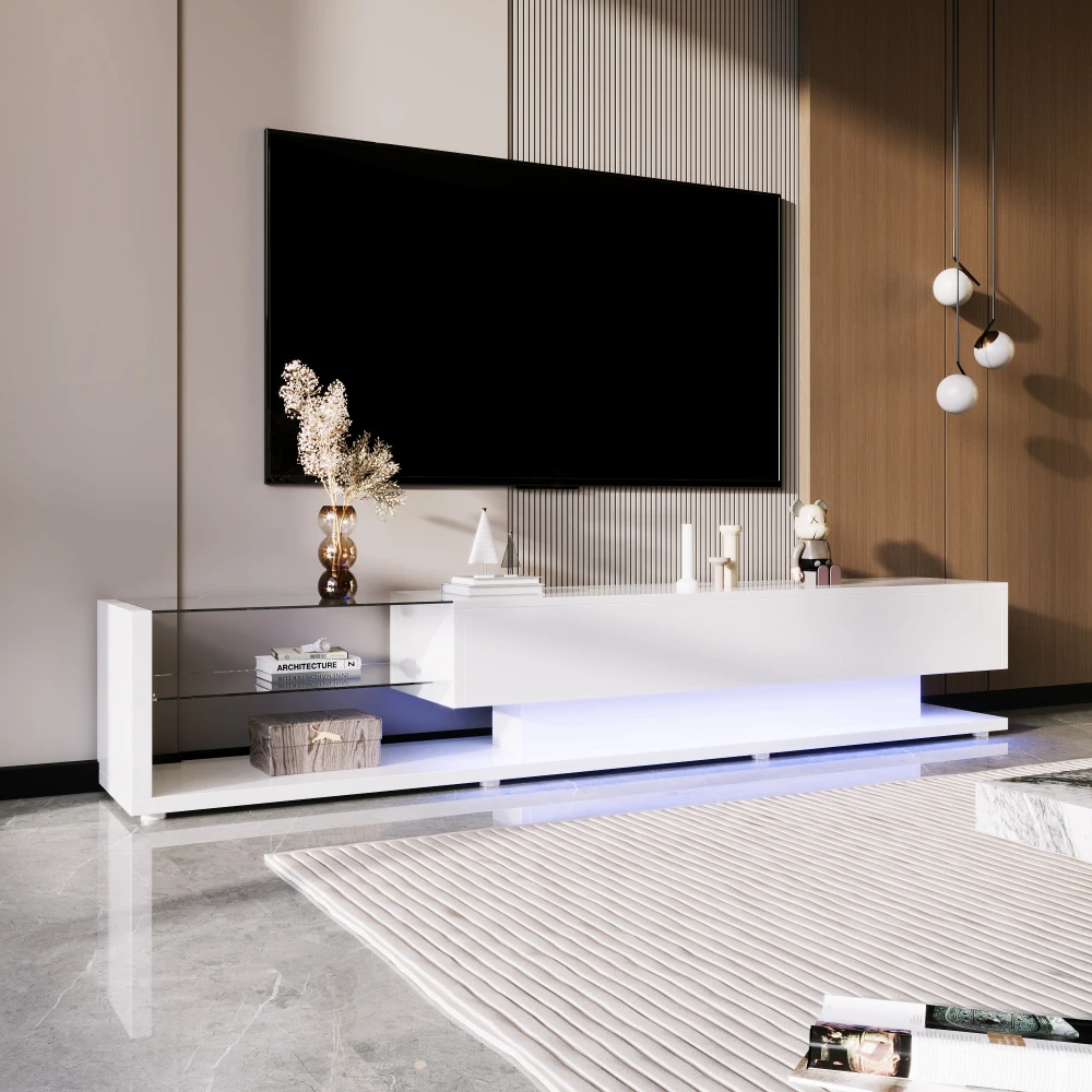 PINGGO Moderner TV-Schrank Rustikales Holz LED-Beleuchtung Glaspartitionen Wohnzimmer-Aufbewahrungsmöbel – Detail 7