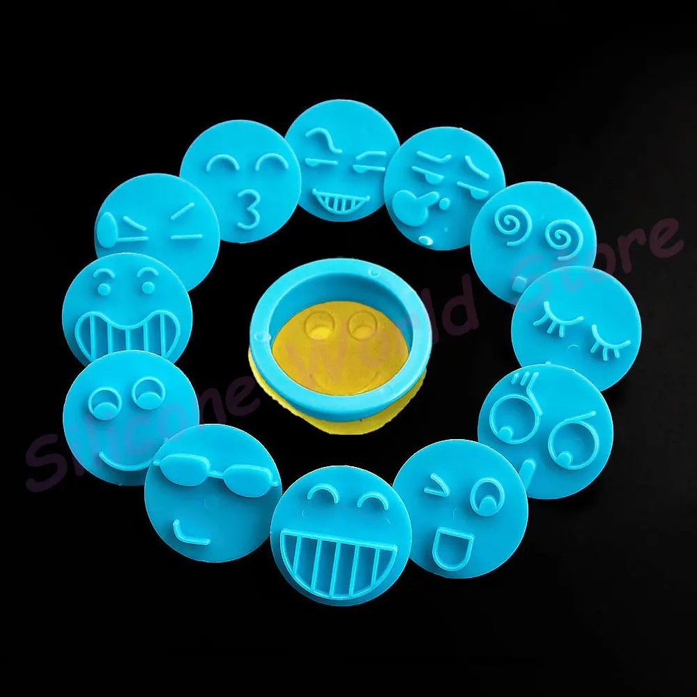 Silicone World 13PCS Set Smiling Face Cookie Molds Q Expression Plastic Embossing Mold DIY Flipping Sugar Cake Mold Baking Tools