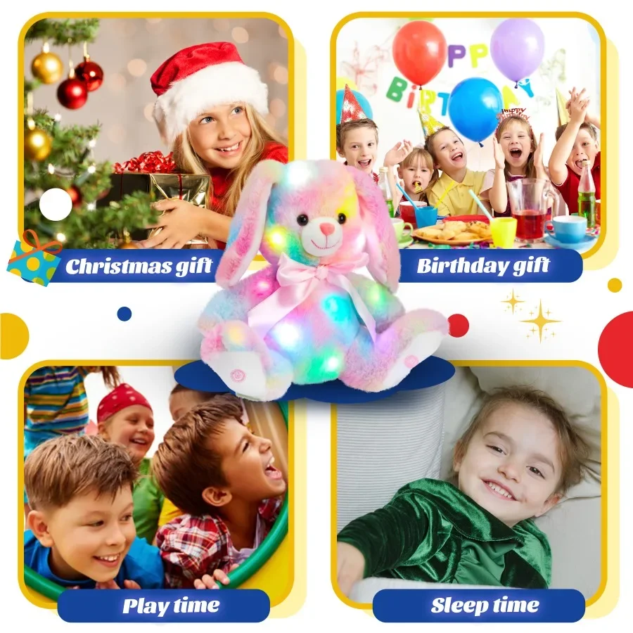 Luminous Cotton Bunny Plush Toys plush toy Throw Cute Pillow LED Lights Music Rainbow Stuffed Animals Easter Rabbit Gift Kids Girls