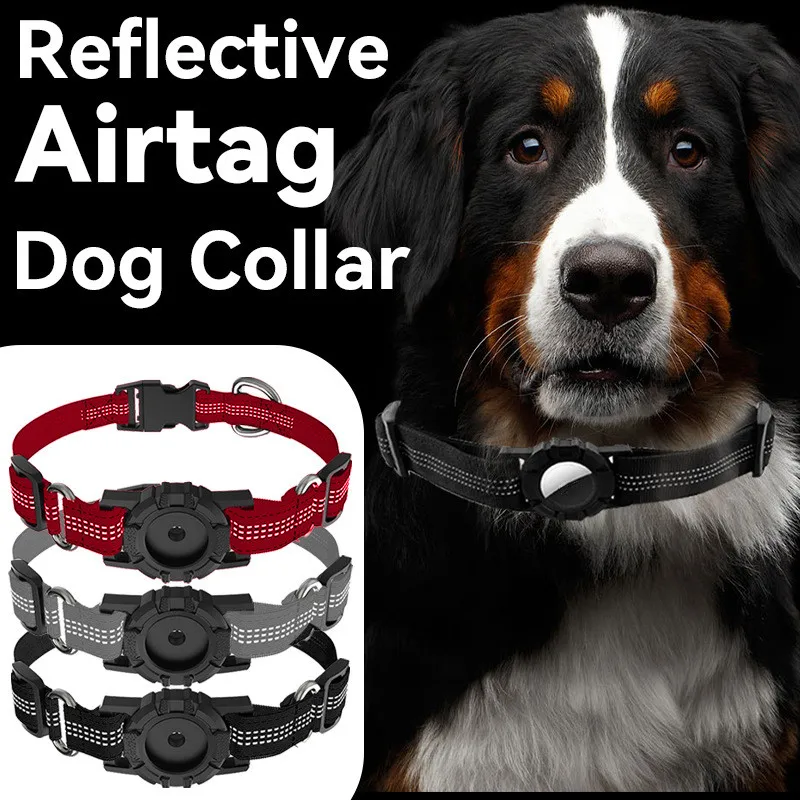 

Reflective Air Tag Dog Collar Adjustable Dog Collar with AirTag Holder Anti-lost Pet Accessories for Small Medium Large Dogs