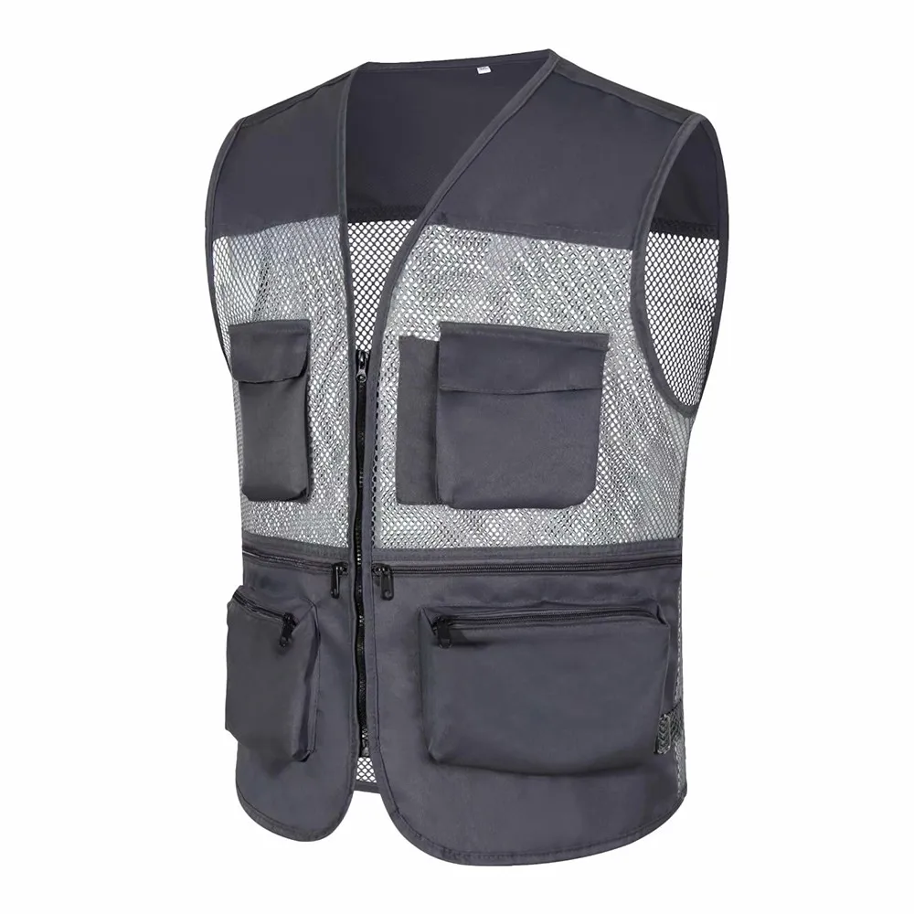 Men Outdoor Net Patchwork Multi Pocket Sleeveless Waistcoat Photography Vest Streetwear Cargo Vest Hip Hop Jacket Vests L-3XL