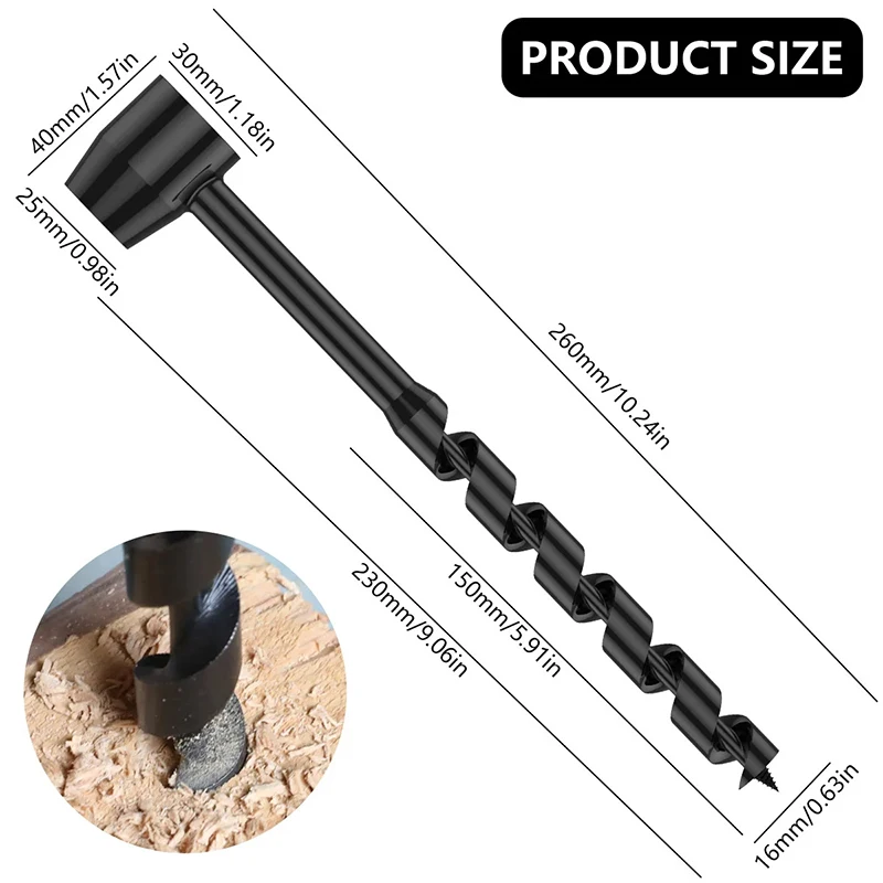 Hand Wood Punch Manual Auger Drill Bush-Craft Carbon Steel Portable Survival Bit Outdoor Extended Drill Bit