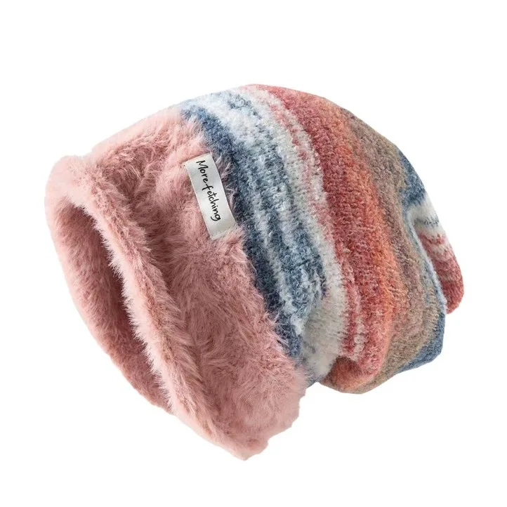 Japanese Color Blocked Pullover Hat Soft Warm Versatile Autumn And Winter Plush Cold Personalized Pile