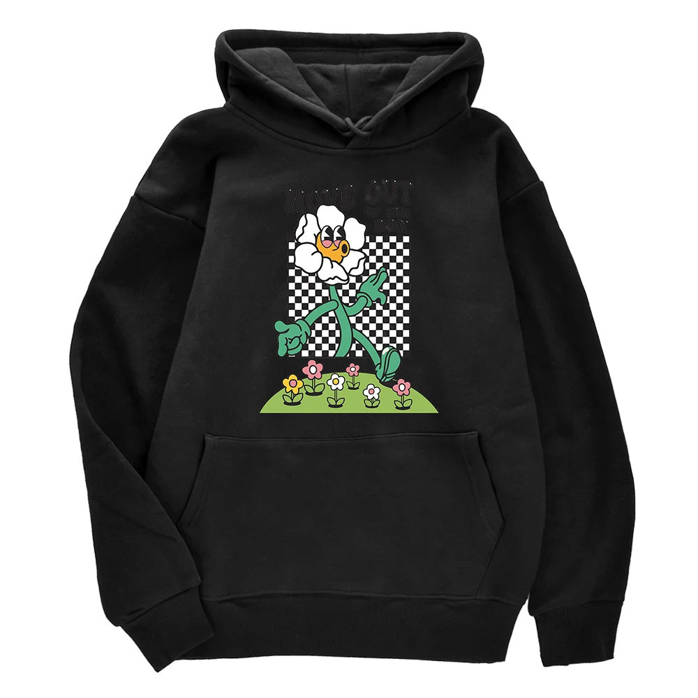 

The Dancing Flower Move Out Of The Box Print Mens Hooded Harajuku Regular Clothes Plus Size O-Neck Clothing Ulzzang Fabric Top