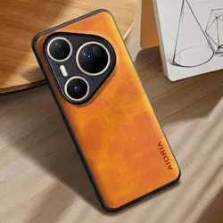 Luxury Vintage Leather Skin Case - Premium Cover for Pura 80 Pro (Yellow)