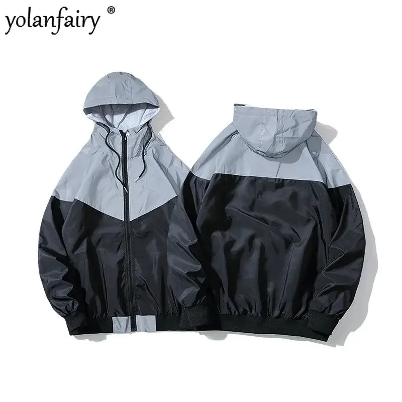 

Patchwork Hooded Coat for Couples Spring Clothing Female and Male Hip-hop Streetwear Sports Jacket Autumn Mens Chaquetas