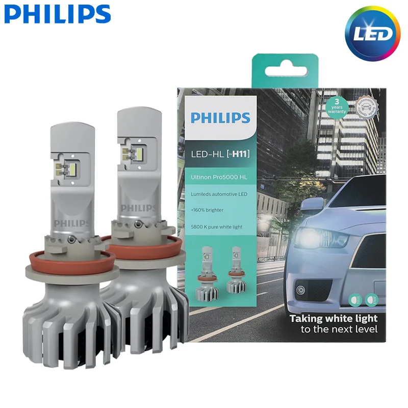 

Philips LED H11 Ultinon Pro5000 Car Lamps LED Auto Bulb 5800K White +160% More Bright Headlight 15W PGJ19-2 11362U50CWX2, Pair