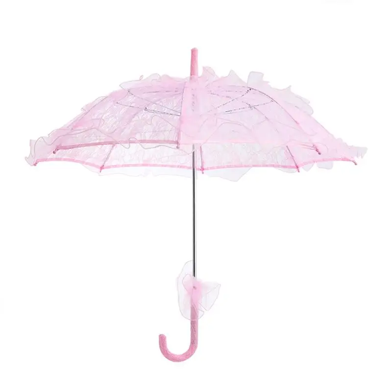 Stylish Western Style Umbrella Lace Fleur Parasol Decoration Wedding Bride Umbrella-Size Small (Pink) bridal lace parasol set