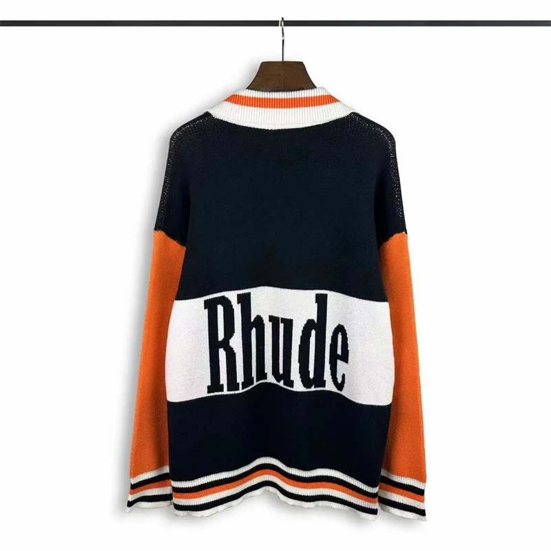 

23SS New Rhude Standing Collar Jacquard Sweater Men Women Oversized Orange Sweatshirts