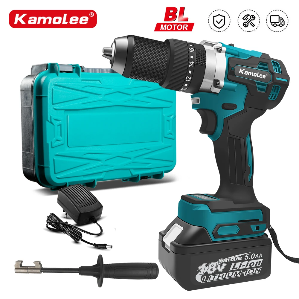 Kamolee 13MM Brushless Electric Impact Drill Cordless Screwdriver Lithium Battery Charging Hand Drill For Makita 18V Battery 2 13mm brushless electric impact drill cordless screwdriver battery charging hand drill ice fishing impact power for makita