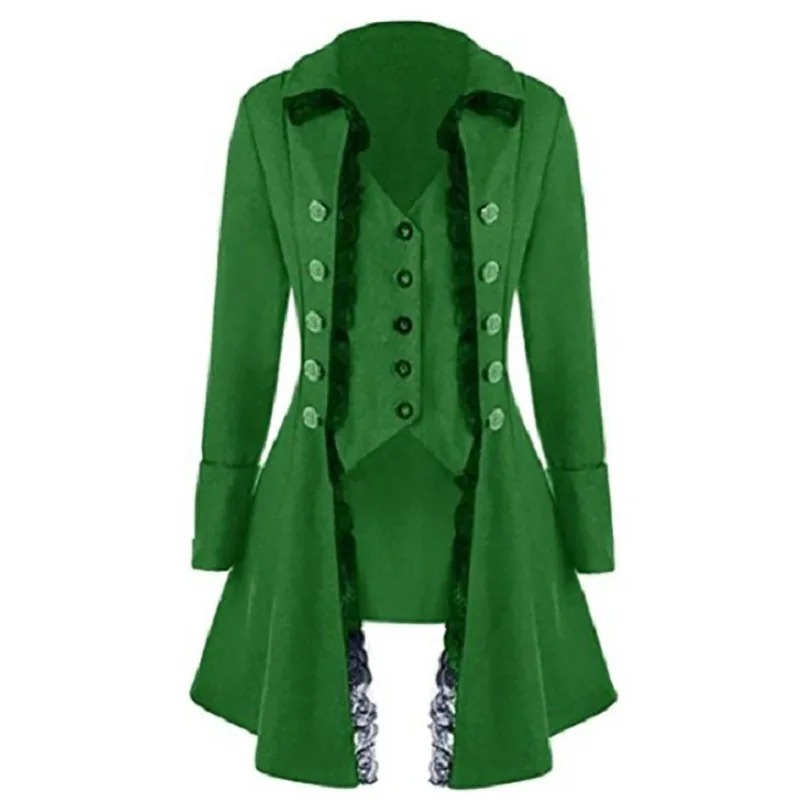 

St. Patrick's Day Woman Cosplay Costume Fashion Holiday Party Coat Long Sleeve Button Vintage Coat Stage Mid-Length Clothing
