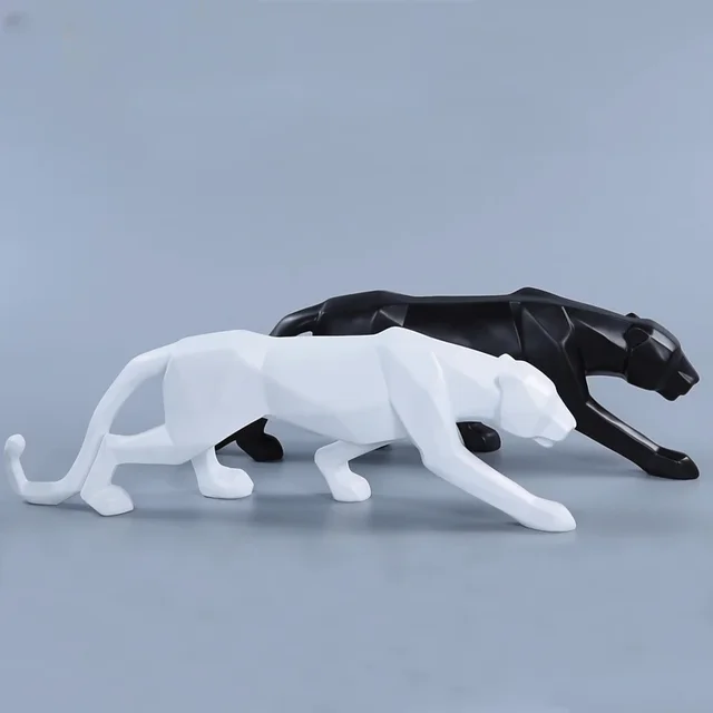 Statue de panthère en résine, décoration de maison, Figurine d'animal, Style géométrique abstrait, Sculpture léopard, artisanat de décoration de bureau et de maison 6