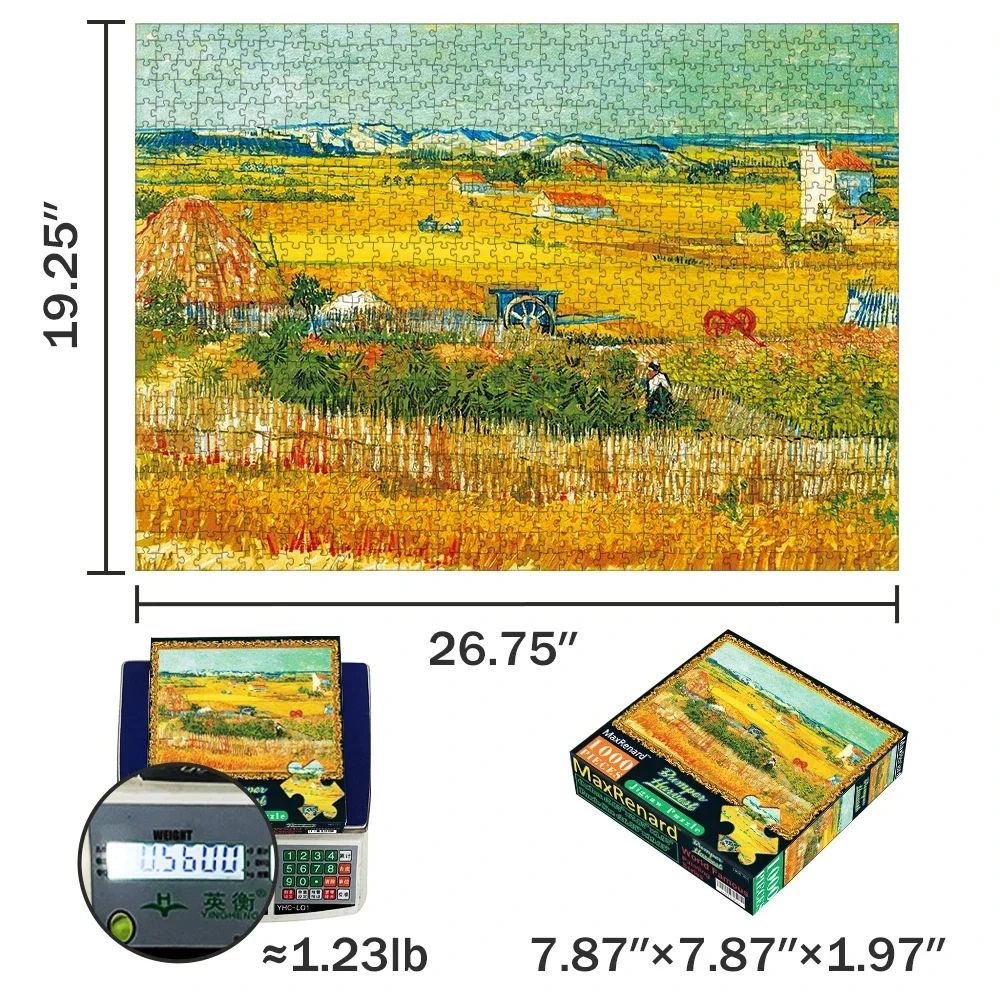 MaxRenard 68*49cm Jigsaw Puzzle 1000pcs Adult Fine Art Painting Collection Toys Van Gogh Bumper Harvest Home Wall Decoration 2