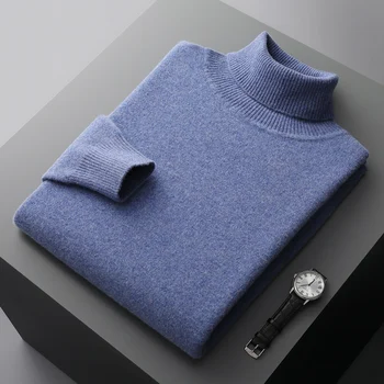 Autunno e inverno nuovo maglione di cashmere merino al 100% pullover lavorato a maglia da uomo imbottito collo caldo moda sciolto cappotto taglie forti 1