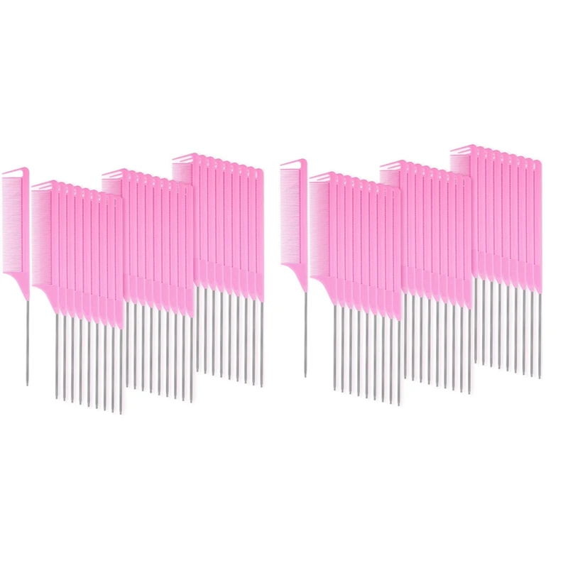 

60 Pieces Parting Comb For Braids Hair Rat Tail Comb Steel Pin Rat Tail Carbon Fiber Heat Resistant Teasing Combs(Pink)