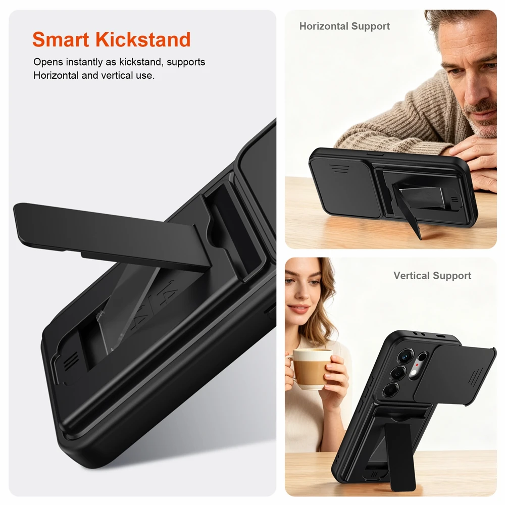 Premium Shockproof Card Holder Wallet Phone Case with Lens Protection and Stand Functionality